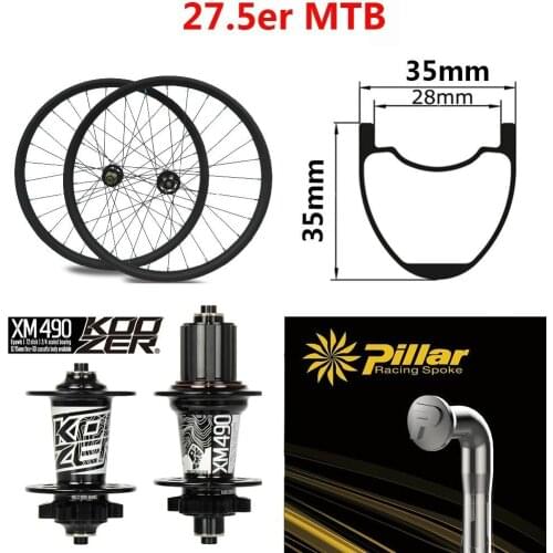 27.5er MTB Carbon Wheel 35*35mm 650B Hookles Rim Koozer XM 490 Hub And Pillar Spoke For Corss Country All Mountain Bike Wheelset