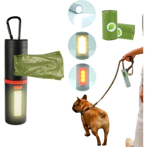 Dog Poop Waste Bags Dispenser With LED Flashlight Dog Poop Bag Dispenser Outdoor Walking Dog Bag Holder For Leash Pet Supplies
