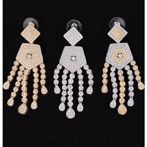 LARRAURI Full Cubic Zirconia Dangle Earring for Female Handmade Luxury Water Drop Pendant Earrings Holiday Festival Jewelry