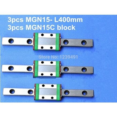 3pcs MGN15 L400mm linear rail + 3pcs MGN15C carriage