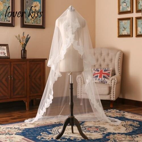 Lover Kiss One Layer Tulle Wedding Bridal Veil Lace Edge 1.5M Long Cheap White Ivory Wedding Accessories Wholesale veu de noiva