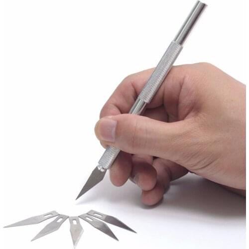 Metal Handle Scalpel Blade Wood Paper Knife Craft Pen Engraving Cutting A Set Of Handles X 1+ Angled Knife X 6 Pieces For DIY