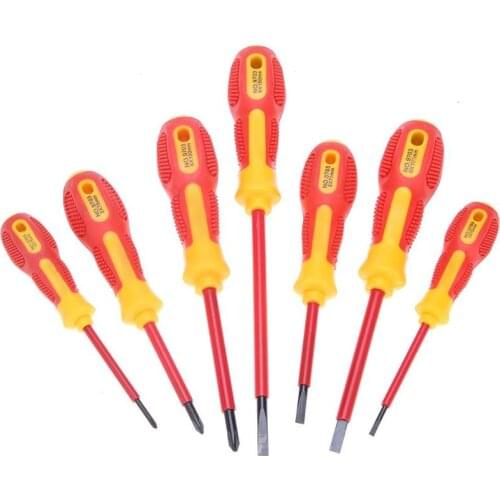 7pcs Insulated Screwdriver Set Withstand Voltage 1000V Precision Magnetic Phillips Slotted For Electrician Repair Hand Tool Kit