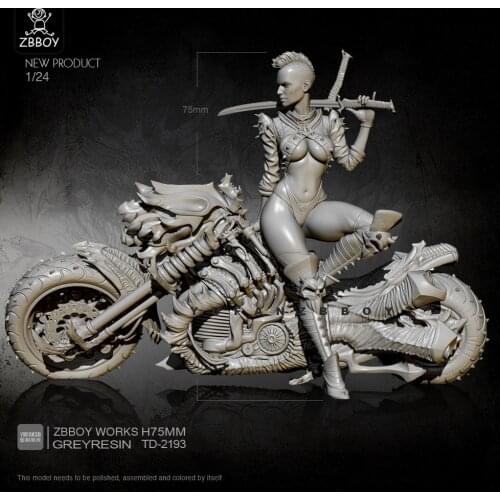 1/24 Resin Figure Kits punk machine fire motorcycle female swordsman self-assembled TD-2193
