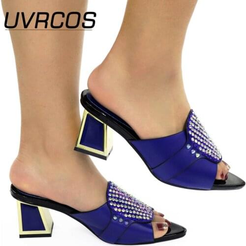 Latest Style Womens Shoes Slippers with Metal Trim and Rhinestones for Ladies Italian High Heels Summer Slipper for Wedding