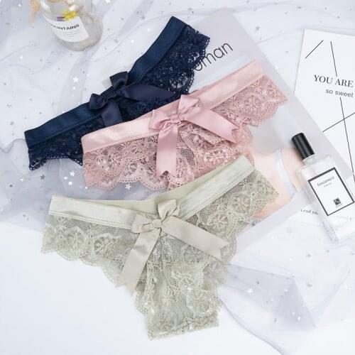 New Sexy Lace String Transparent G String T-back Fashion Ladies Tangas Panties Women Back Bow Cute Thong Female Seamless 1PCS