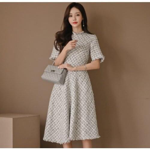 New Arrival Korean Fashion womens Thick Warm Formal Office Casual Dress Slim Sweet Vintage Party A-Line Dress Veatido
