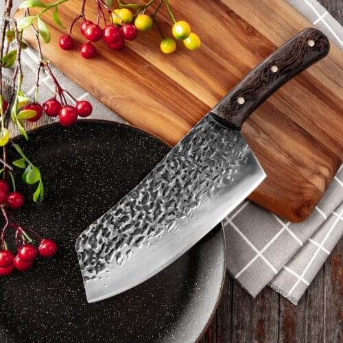 New Handmade Forged Hammer Stripe Kitchen Knife Steel Forged Chinese Knife Meat Cleaver Vegetable Chopper Knife Kitchen Tool