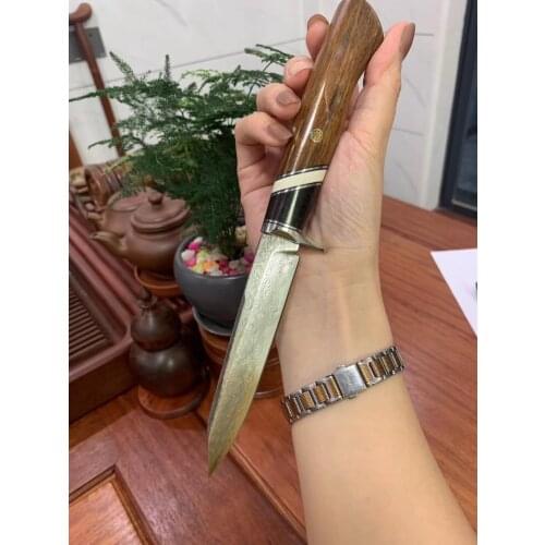 M390/Damascus Steel Handmade Fixed Blade Knife Outdoor Tools Tactical Camping Hunting Straight Knife with Carved Leather Sheath