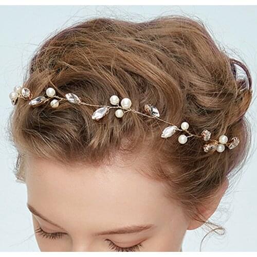 Shiny Headband Rhinestones Pearls Hair Vine Wedding Bridal Hair Accessories Decorative Headdress Beautiful Ornament for women