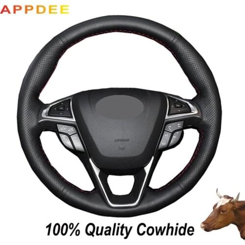 APPDEE Steering Wheel Cover Black Genuine Leather Car Steering Wheel Cover For Ford Fusion Mondeo 2013 2014 EDGE 2015 2016