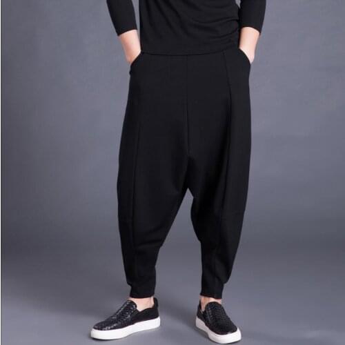 S-5xl New Winter Mens Casual Pants Loose Harem Pants Large Size Crotch Pants Tide Hairstylist Cross-pants Singer Stage Costumes