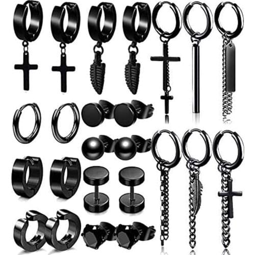 1 pair Punk Black Multiple Styles Stainless/Titanium Steel Stud Earrings For Men/Women Gothic Street Pop Hip Hop Ear Jewelry