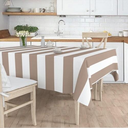 Tablecloth living room kitchen white brown line patterned micro fabric cover runner pattern Free Shipping
