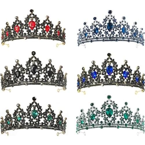 Vintage Baroque Queen Tiara Wedding Crown Bridal Diadem Gold Crystal Rhinestone Head Jewelry Headpiece Wedding Hair