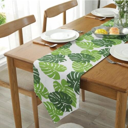 Green Leaf Table Runners Cotton Linen European Tea Runner Modern Home Decoration Party
