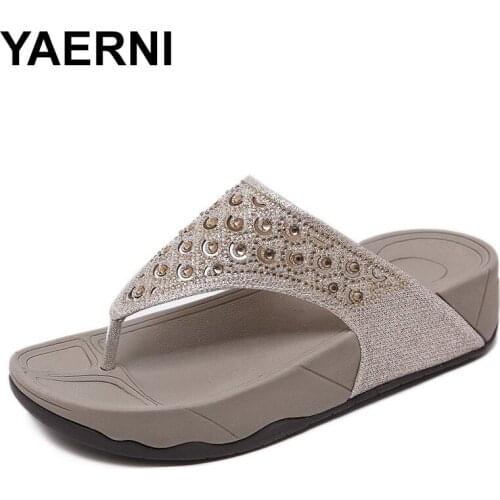 YAERNI 2020 women ladies fashion wedge loafers casual beach slipper shoes woman indoor and outdoor direct delivery beach thongs