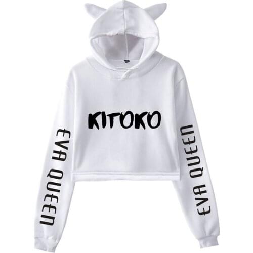 Women Spring Cat Ear Hoodies Eva Queen Hoodies Sweatshirt High street White Streetwear Eva Queen Sexy Hoodies Dew navel Hoody