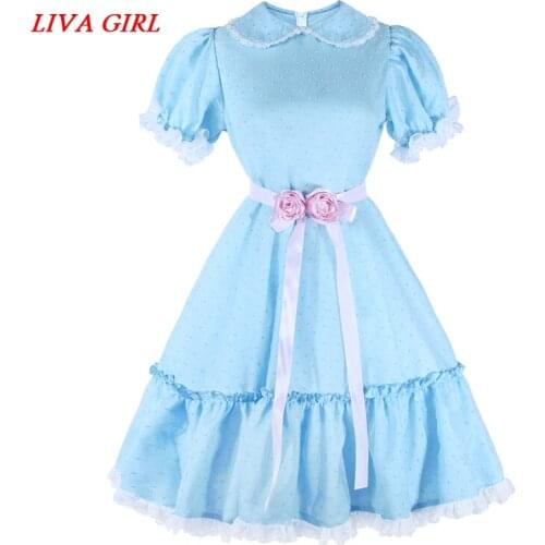 Liva girl Horror Movie The Shining Twins Women Girl Halloween Costume Cosplay Costume Sweet Dress Cosplay Girl Party Clothing