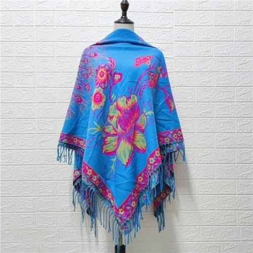 Ethnic Lady Oversize 140x140cm Square Tassels Shawl Scarf Soft Women Travel Cashmere Pashmina Female Scarves Bufanda Mujer