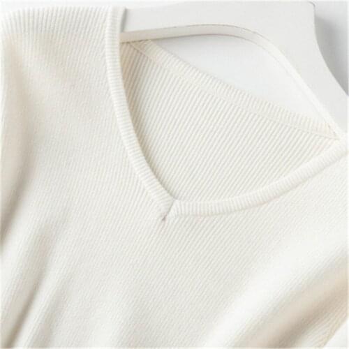 Pure cashmere Vneck knit women fashion solid slim short pullover sweater M-XL retail wholesale