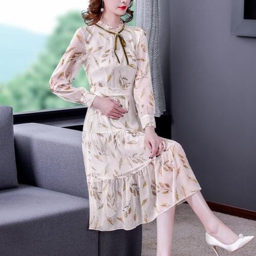 Spring Boho Beach Floral Chiffon Vacation Dress 2021 Autumn Elegant Casual Vintage Print Midi Dress Women Bodycon Party Vestidos