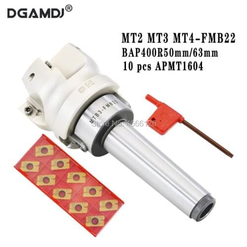 1set MT2 MT3 MT4 FMB22 tool holder BAP400R50/63mm face milling cutter head, 10 APMT1604 inserts for machine tool spindle milling