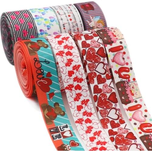 10 Yards 1" 25MM Grosgrain Ribbon Love Valentines Day Printed Ribbon For Hair Bows DIY Crafts Handmade Accessories Y2021010803