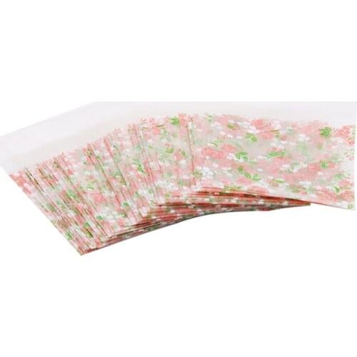 100Pcs Popular Rose Flowers Candy Cookie Bags Wedding Party Gift Bag Self Adhesive Plastic Jelly Biscuit Packaging Bag