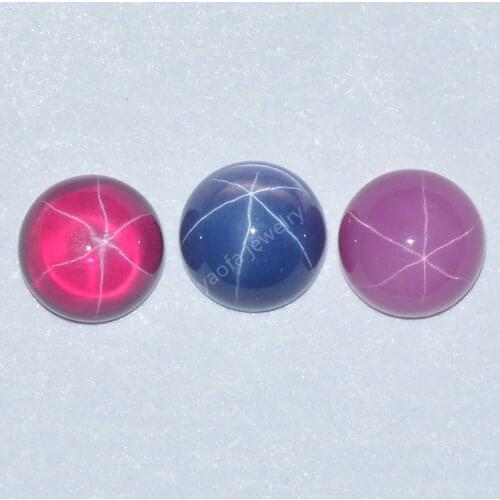6~10mm Diverse Color Round Shape Flat Back Cabochon Cut Synthetic Red Rose Blue Star Sapphires Gems Corundum Stone For Jewelry