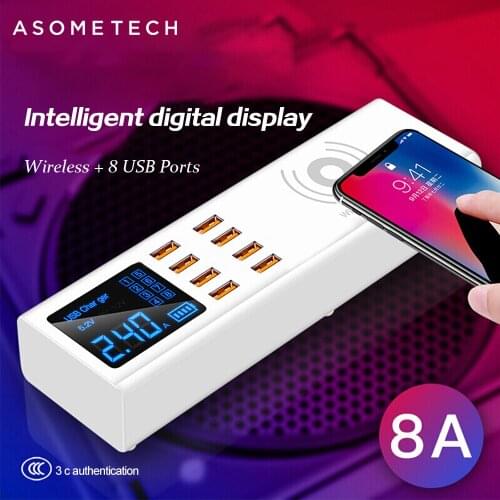 Digital Display QI Wireless Charger 8Ports QC3.0 USB Charger For Android iPhone Adapter Fast Charger HUB Charging Station Socket