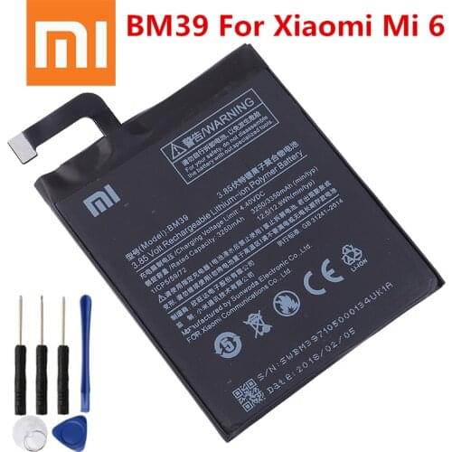 BM39 Xiao mi 100% Original Battery For Xiaomi 6 Mi 6 Mi6 BM39 High Quality Phone Replacement Batteries+tools 3350mAh