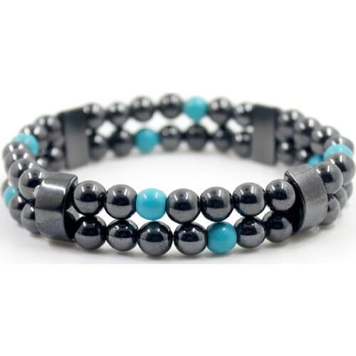 Magnetic Hematite Round Beads Bracelet Two-layeded Bracelet Blue Natural Stone Bracelet Handmade Jewelry for Women HB1049