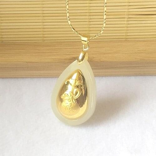 Natural Hetian White Nephrite Jade Pendant Necklace 24k Gold Lucky Bag Pendants For Men Women Lovers Fine Jewelry Dropshipping