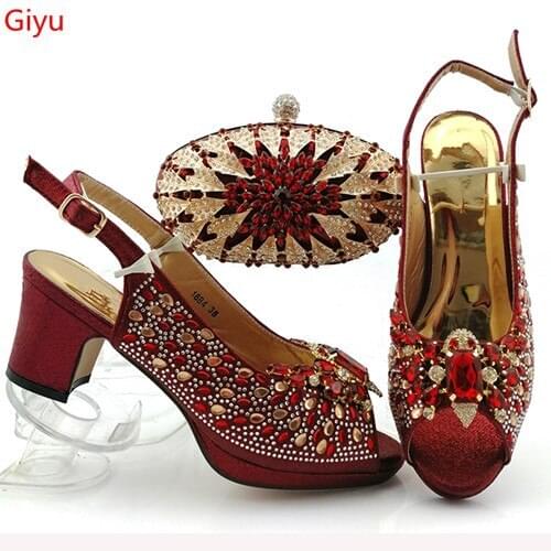 Doershow Italian matching wine shoe and bag set african wedding shoe and bag sets! SOU1-7