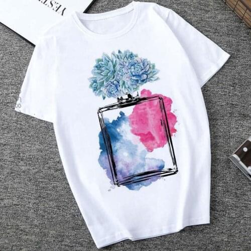 Premium Perfume Bottle Watercolor Hand T Shirt Women Harajuku Anime T-Shirt 90s Korean Style Tshirt Aesthetic Top Camiseta Mujer