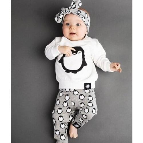 Newborn Set Baby Girl Clothing Sets Baby Girl Clothes Cotton Penguin Long Sleeves T-shirt Pants Infant Clothes bodysuit DS19