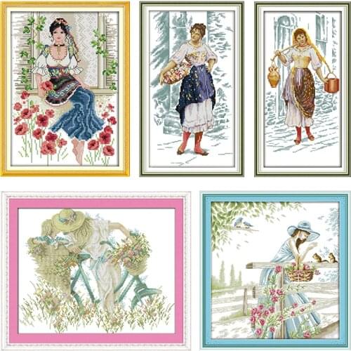 Cross Stitch Embroidery Needlework Kits Working Woman One Stamped Fabric Printed 11CT 14CT Printed Counted Decoration Craft Sets