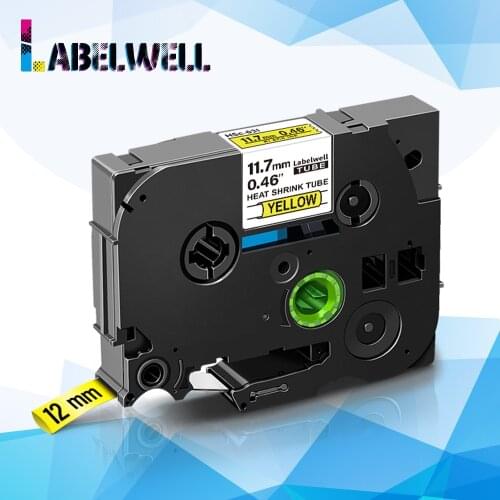 Labelwell 12mm HSe-631 Replace for Brother Hse631 Hse 631 HSe Heat Shrink Tube label Black on Yellow for Brother p-touch printer