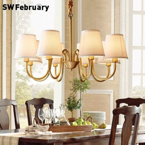 Copper American Chandelier Living Room Fabric Pastoral Country Modern Minimalist Nordic Creative Dining Room Bedroom Study Lamps
