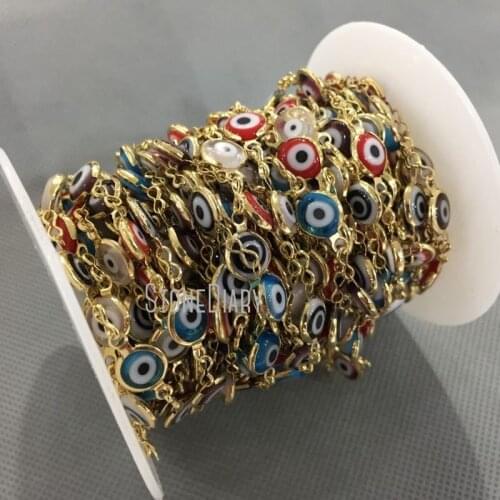 8mm Gold Plating Evil Eye Copper, Resin Rosary Style Chain RC5042