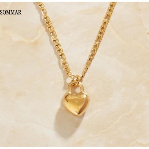 SOMMAR Fashion New Brand Design Luxurio 18KGP Gold Filled Female Friend pendants Heart Lock big necklace diy