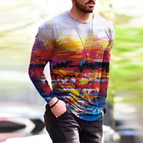 Fashion Casual Loose O-Neck Pullovers Digital Printing Long Sleeve T shirts Men 2021 Spring Autumn Harajuku Tee Mens Streetwear