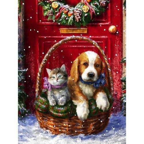 Animal Dog Cat DIY 11CT Embroidery Kits Needlework Set Printed Canvas Cotton Thread Home Decoration For Living Room On Sale