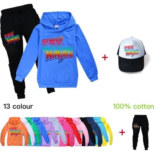 New SPY NINJA Print Pants 2PCS Kids Boys Girls Clothes Autumn Fashion Sweatshirt Cotton Cartoon Sport Hoodies T-shirt Set+Sunhat