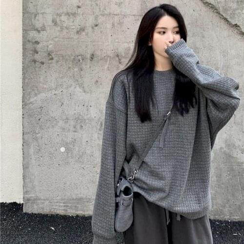 Spring Winter 2021 New Womens Pullover Hong Kong Flavor Lazy Style Female Student Suit Loose Wild Wide-leg Pants Two-piece Set