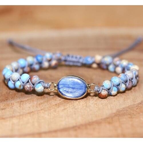 New Arrive Braid Adjustable bracelet boho style wrap bracelet Blue Gold Natural stone beads gift jewelry drop shipping