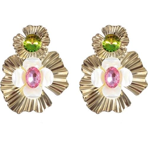 New Simple Flower-shaped Big Earrings Female Models Color Rhinestone Earrings Trend Wild Ear Jewelry