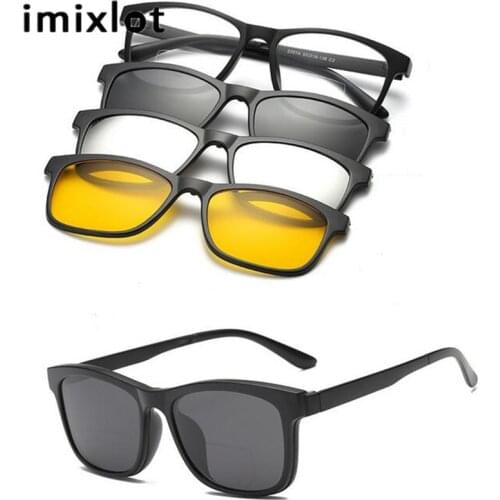 IMIXLOT 1 Set Men Polarized Magnetic Clip Glasses TR Male Driving Clip On Sunglasses Magnet Casual Myopia