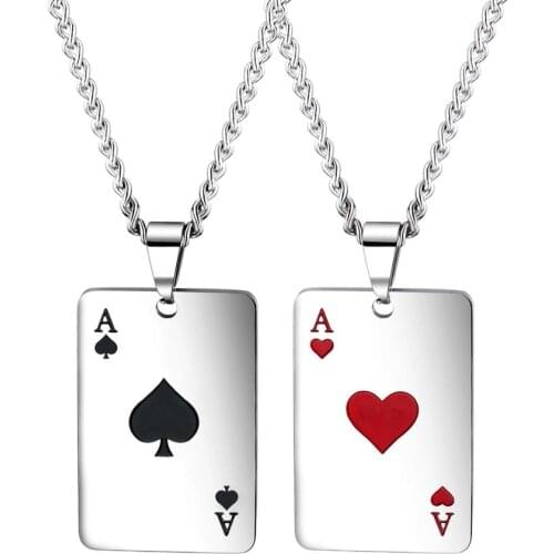 Boniskiss Lucky Ace Of Spades Heart A Mens Stainless Steel Necklace Poker Pendant For Couples Casino Fortune Playing Cards 2pcs